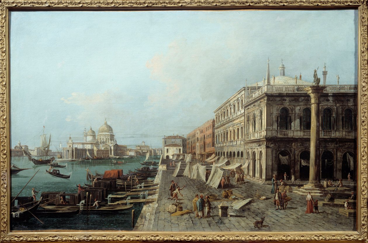 Udsigt over muldvarpen foran Zecca i Venedig i det 18. århundrede. Anonymt maleri af den italienske skole. Nantes, Museum of Fine Arts af Italian School