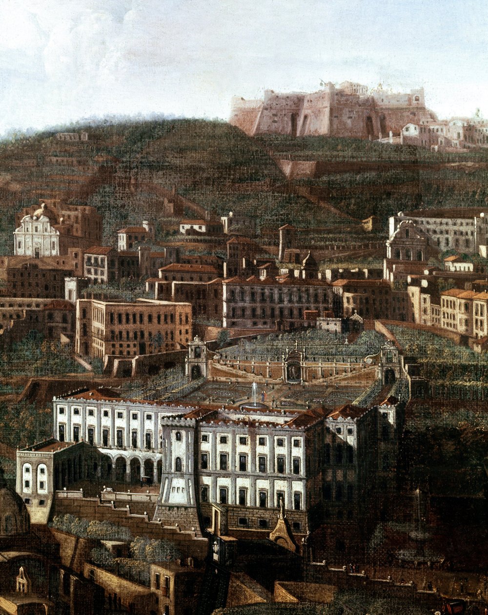 Udsigt over det gamle retshus forvandlet til et palads med hængende haver i Napoli Anonymt maleri - 1700-tallet - Napoli, Museo Nazionale di San Martino af Italian School