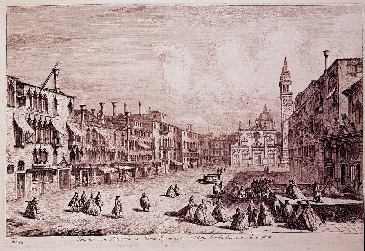 Udsigt over pladsen ved kirken Santa Maria Formosa i Venedig Gravering fra "" Magnificentiores Selectioresque Urbis Venetiarum Prospectus"" af Michele Marieschi (1710-1743) 1741 Venedig, Museo Correr af Italian School