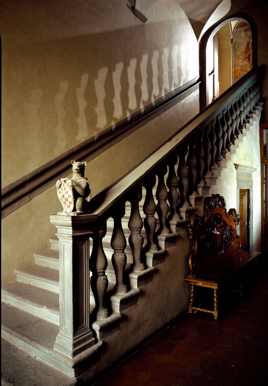 Udsigt over trappen til rådhuset (Palazzo degli Anziani) af Italian School