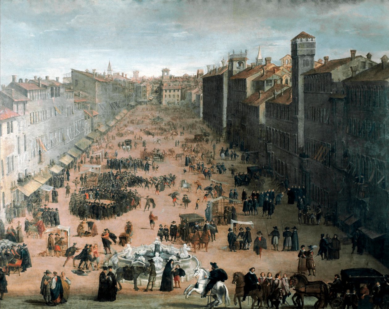 Udsigt over Navona-pladsen i Rom (maleri af Italian School
