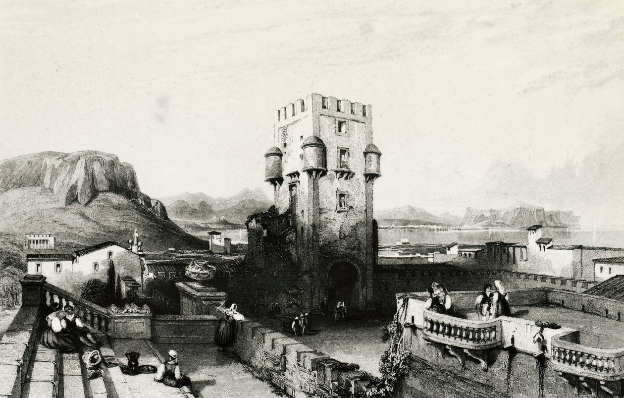 Villa Butera, Bagheria, Sicilien, gravering, Italien af Italian School