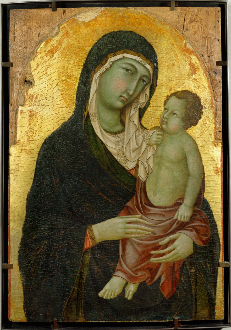 Jomfru Maria og Jesusbarnet. Guldmalet ... af Italian School
