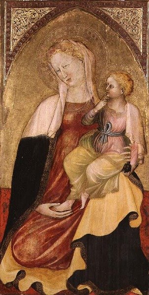 Virgin and Child, Florentine School (tempera med guld på panel) af Italian School