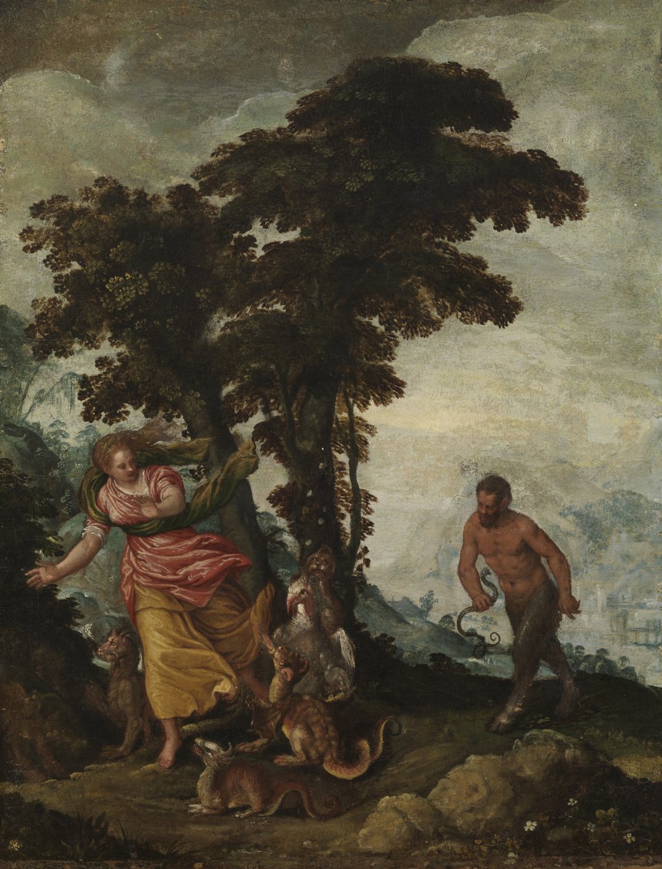Dyd forfulgt af Vice, ca. 1570-1600 (olie på lærred) af Italian School