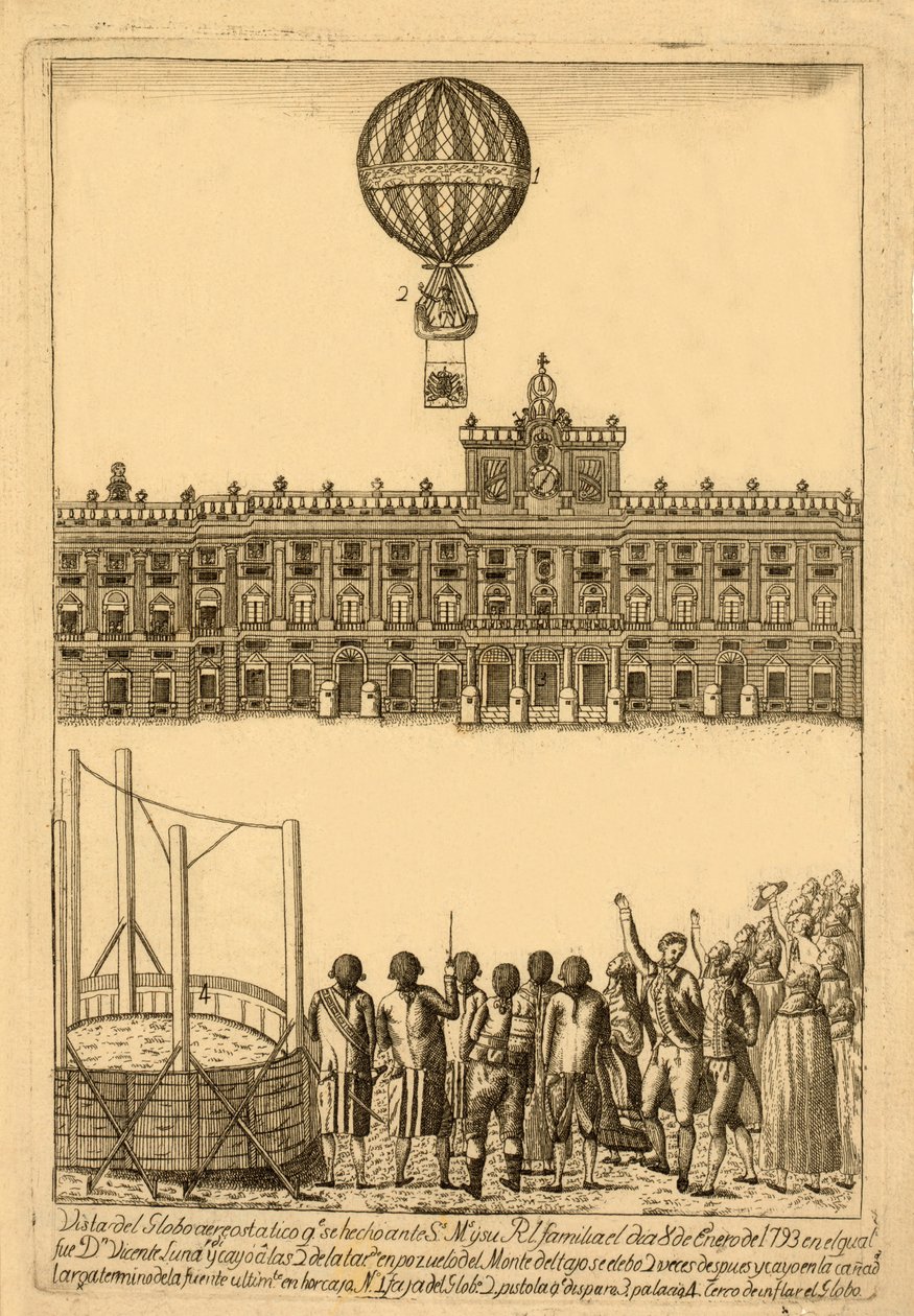 Udsigt til luftballonen. se lavet ante, pub. 1793. af Italian School