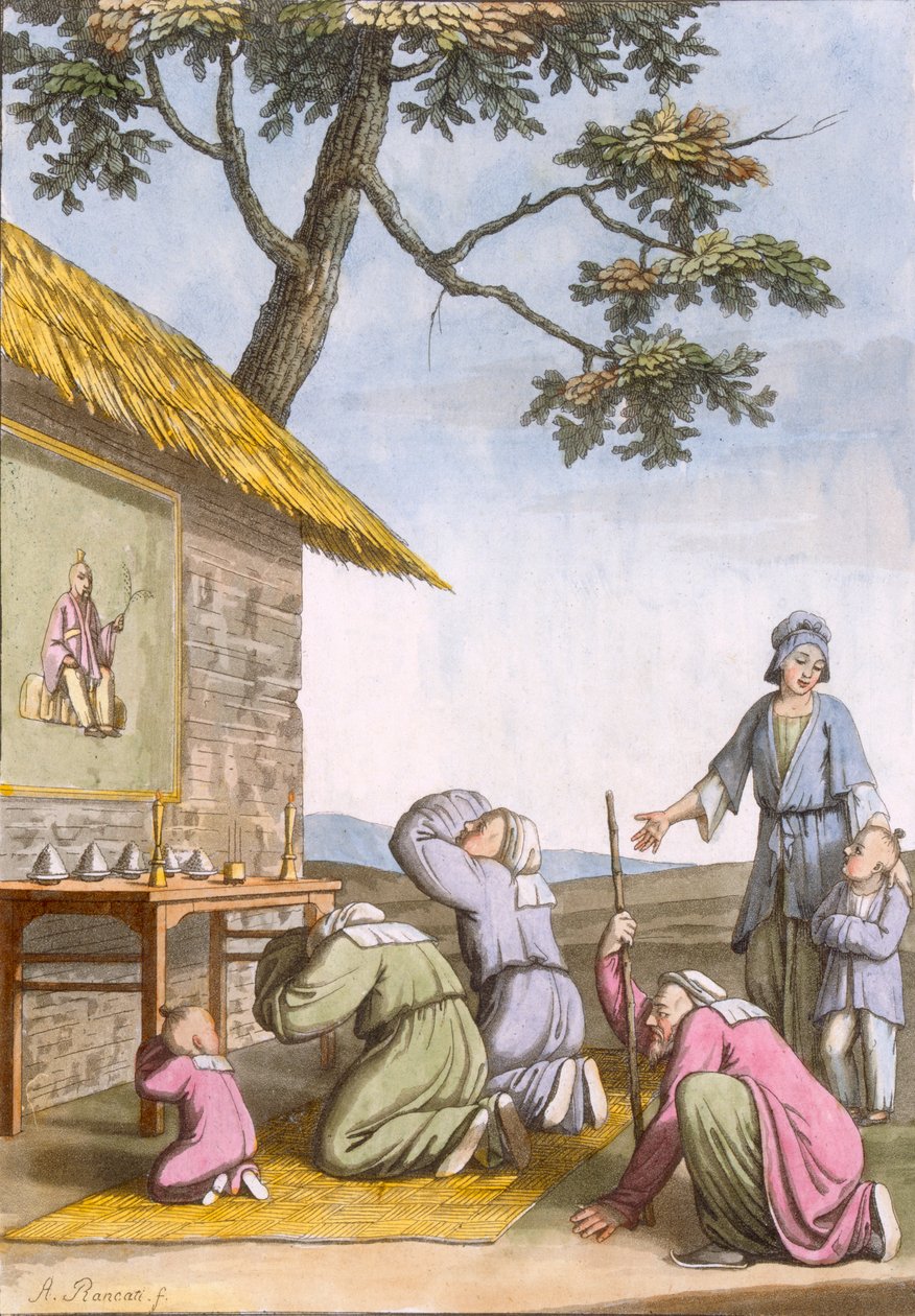 Wayside taoistisk helligdom på landet, fra Costume dei... af Giulio Ferrario, ca. 1820