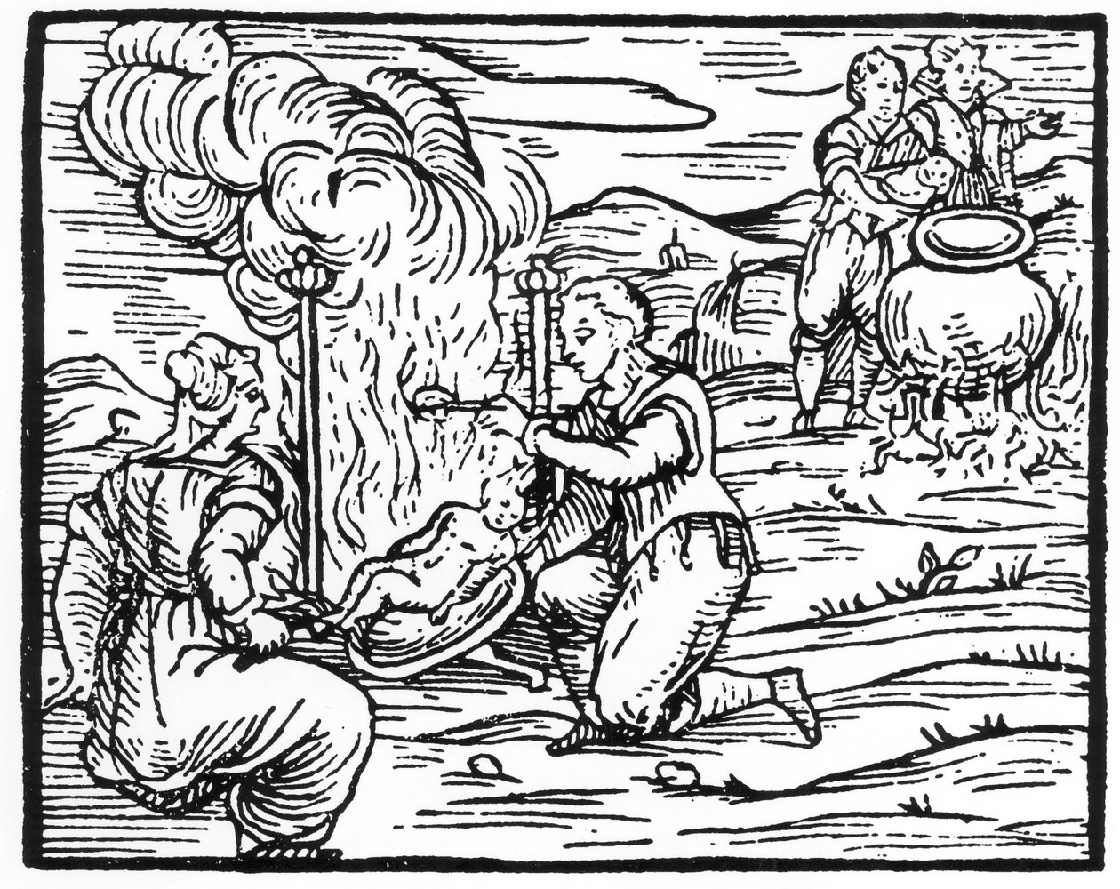 Hekse, der steger og koger spædbørn, kopi af en illustration fra Compendium Maleficarum af Fr M Guaccius, Milano 1608, brugt i History of Magic, udgivet sidst i det 19. århundrede af Italian School