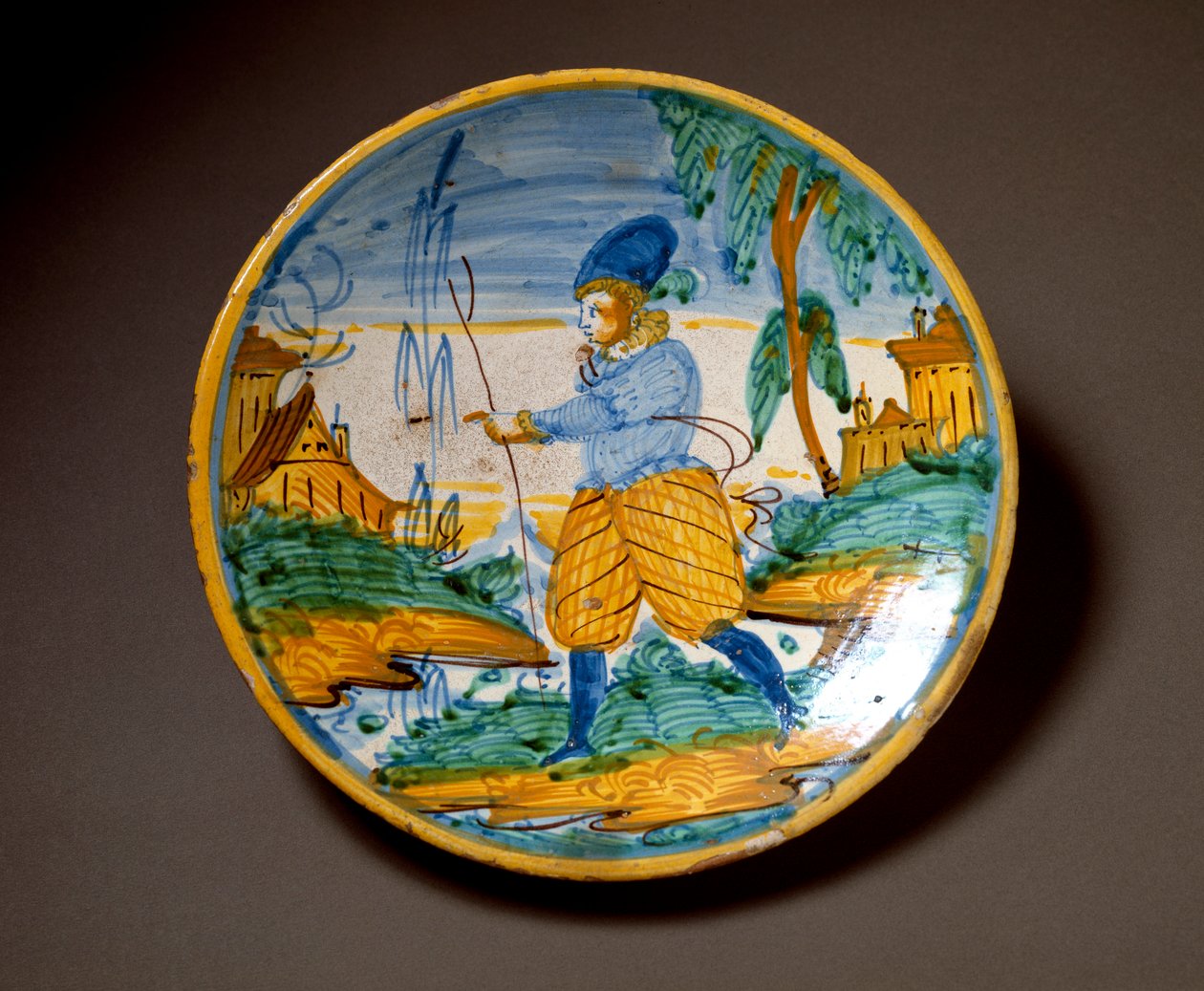 Ung mand af adelen. Keramisk plade produceret i Viterbo, Italien. Slutningen af det 16. århundrede Firenze, Museo Nazionale del Bargello af Italian School