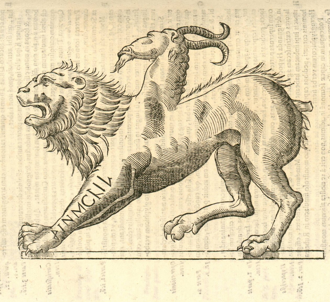illustration af Monstrosae cuiusdam Chimaerae fra Aldrovandis History of Monsters, 1642 af Italian School