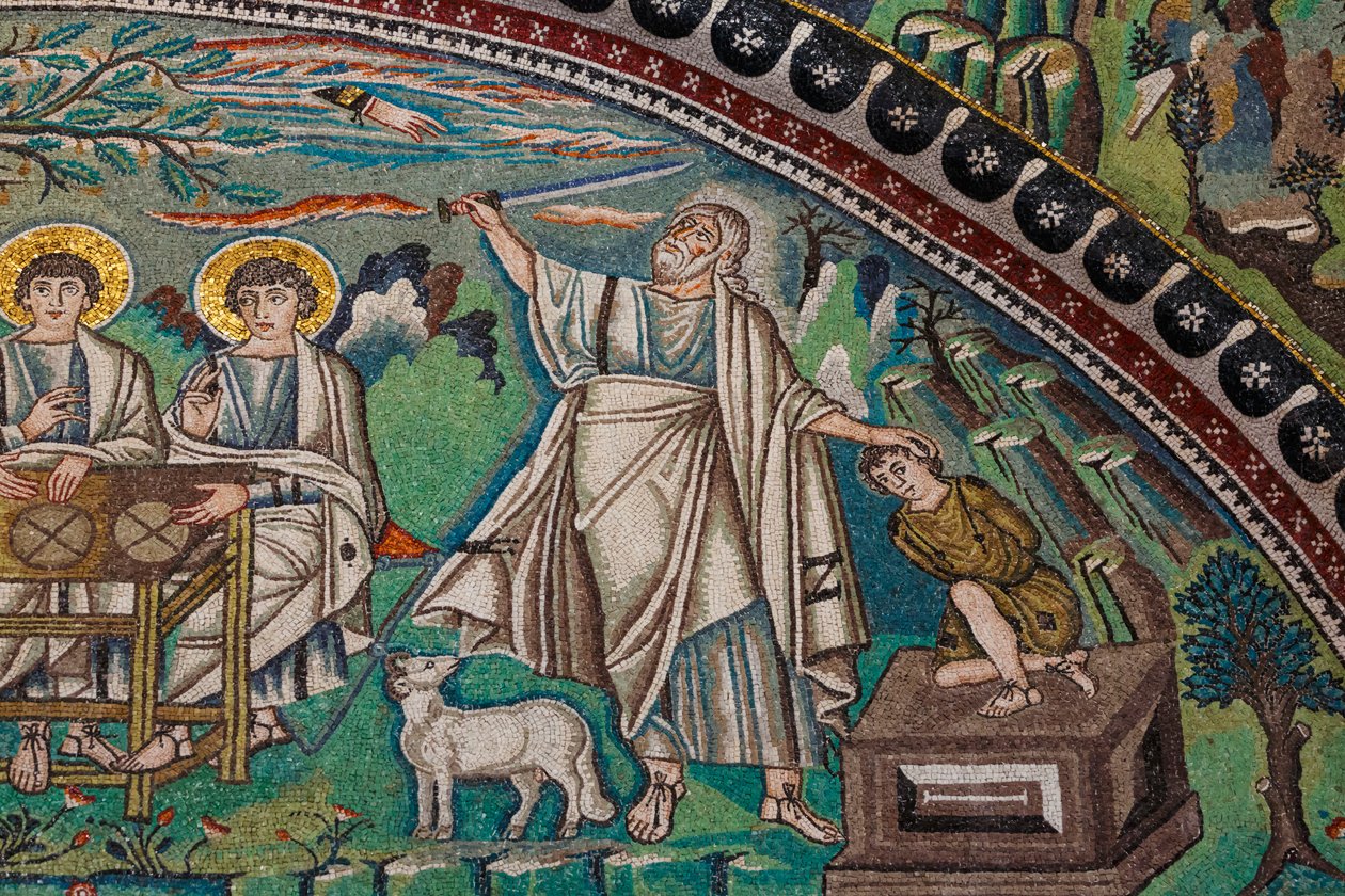Abraham og Isak (mosaik) af Italian School Italian School