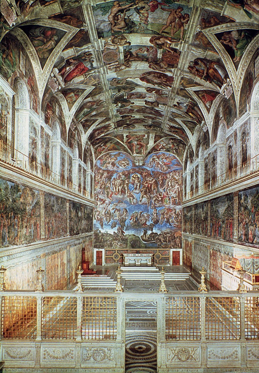 Indvendigt billede af Det Sixtinske Kapel (før-restaurering) af Italian School Italian School