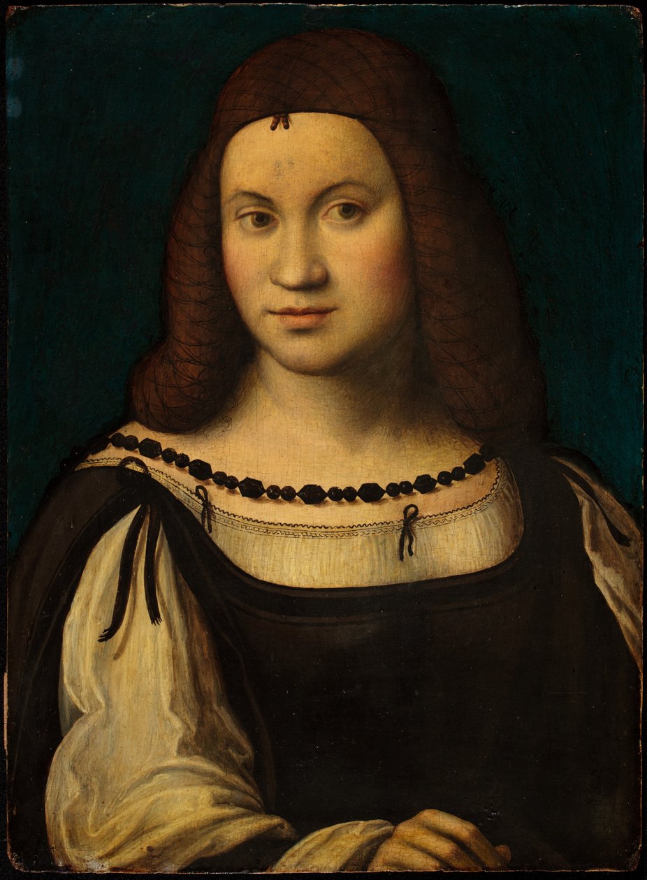 Portræt af en dame (tempera på panel) af Italian School Italian School