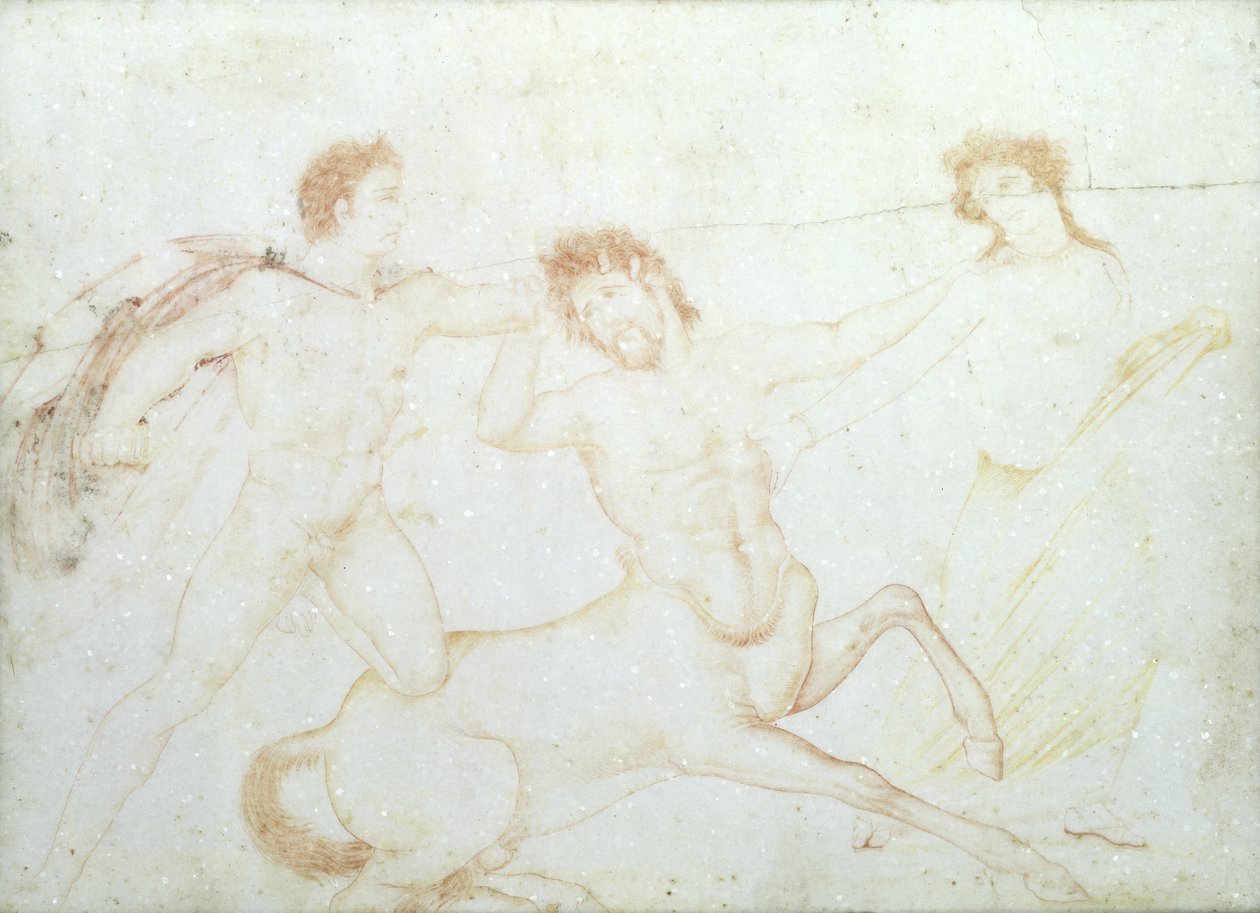 En kentaurs død, muligvis Eurytus og Pirithous, Herculaneum (enkaustisk maling på marmor) af Italian School Italian School