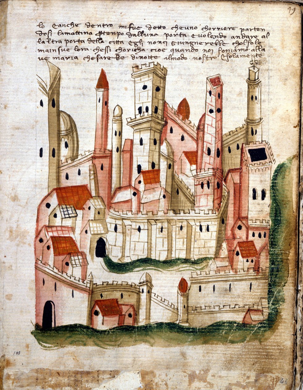 Udsigt over byen Jerusalem, fra Libro dOltramare af Niccolo da Poggibonsi (pen & blæk og tempera på vellum) af Italian School Italian School