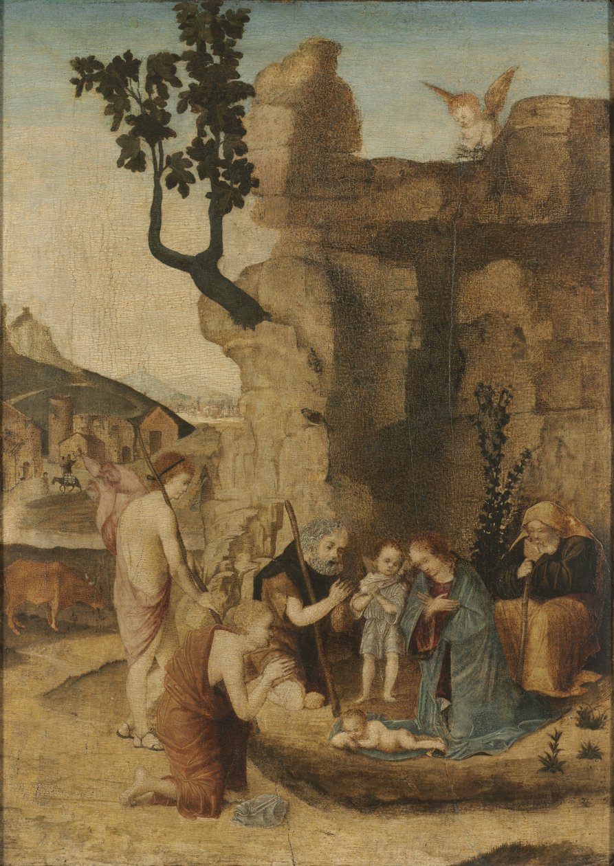 Tilbedelse af hyrderne, ca. 1500 (olie på træ) af Italian School