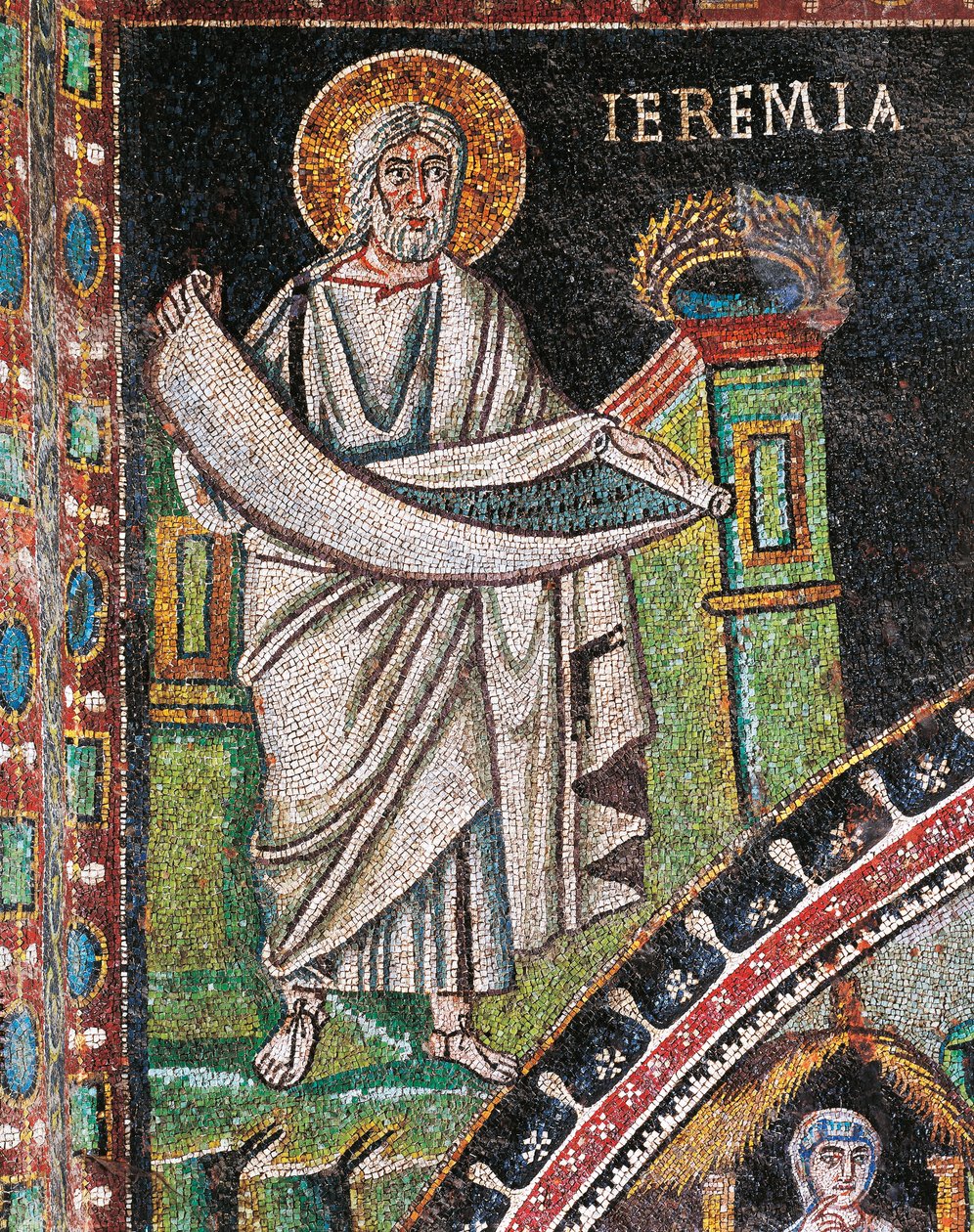 Profeten Jeremiah, mosaik, venstre for lunette, nordlige mur af præsbyteriet, Basilica of San Vitale (UNESCOs verdensarvsliste af Italian School