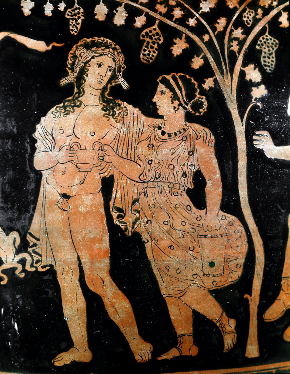 Detalje af en vase fra Ruvo i Puglia (Puglia) forestiller et par unge ægtepar. De holder en kop vin i hænderne. 4. århundrede f.Kr. Museo Archeologico Nazionale Napoli af Italic