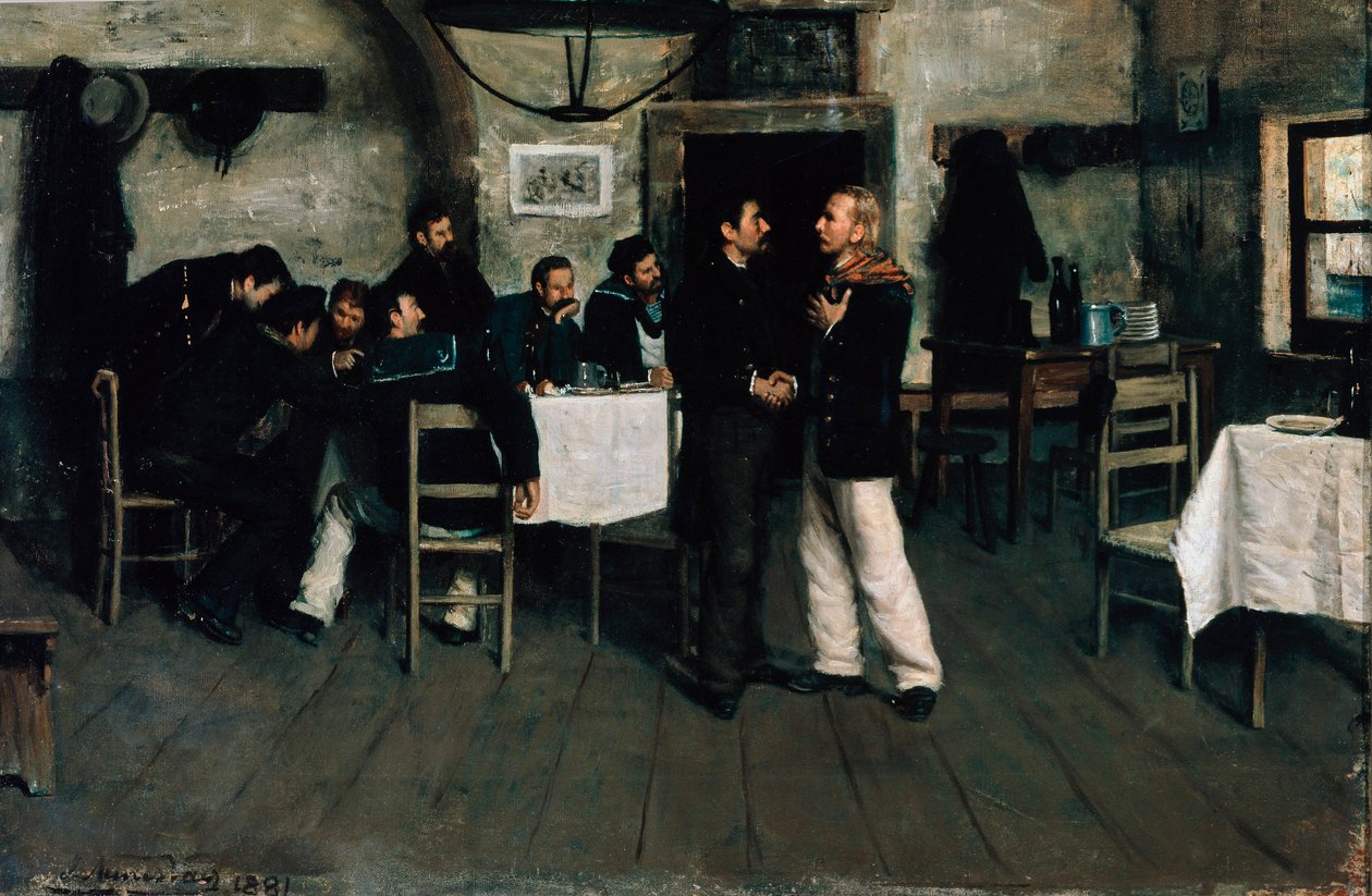 Møde mellem Giuseppe Garibaldi (1807-1882) og Giovanni Battista Cuneo (1809-1875) ved Taganrog, havnen ved Sortehavet i 1833, af Italo Nunes Vais (1860-1932) af Italo Nunes Vais