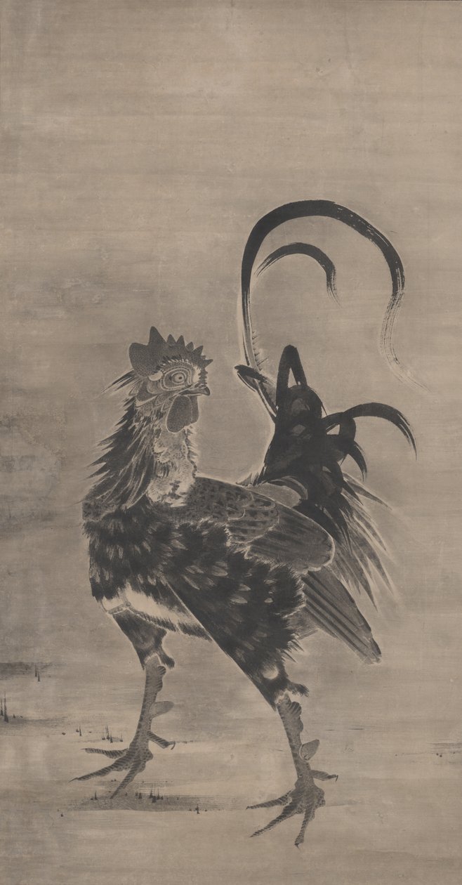 Haner, høne og kyllinger, venstre af et par, 1795 af Ito Jakuchu