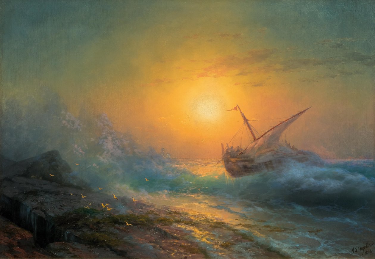 Stormfuldt hav i solnedgangen af Ivan Konstantinovich Aivazovsky
