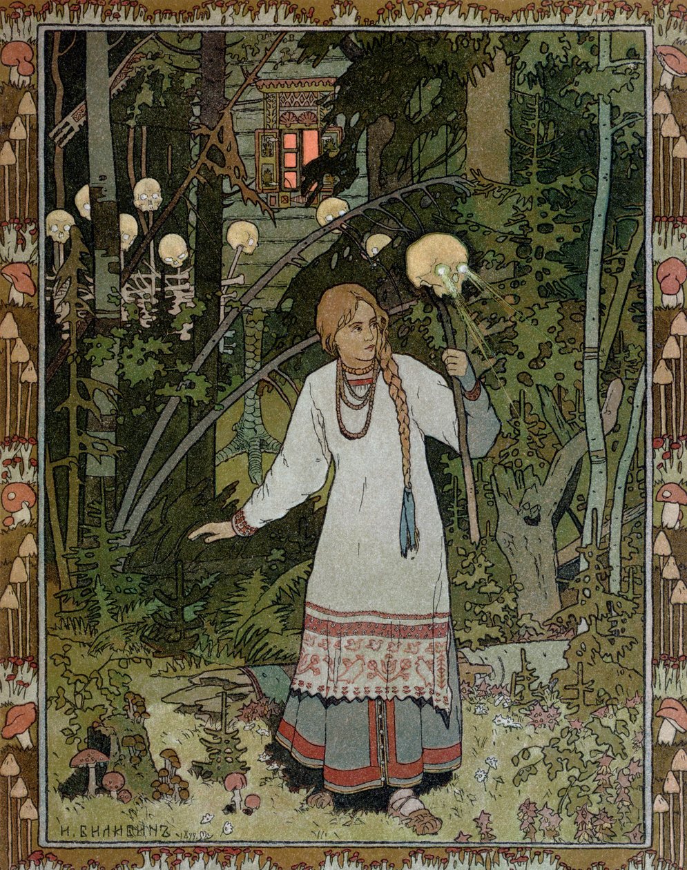 Vassilisa i skoven, illustration fra det russiske folkeeventyr, 