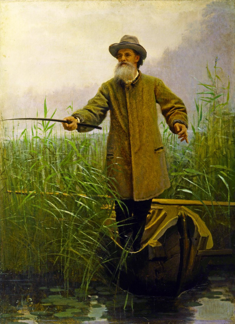 Portræt af Apollon Maikov (1821-97) Fiskeri, 1883 af Ivan Nikolaevich Kramskoy