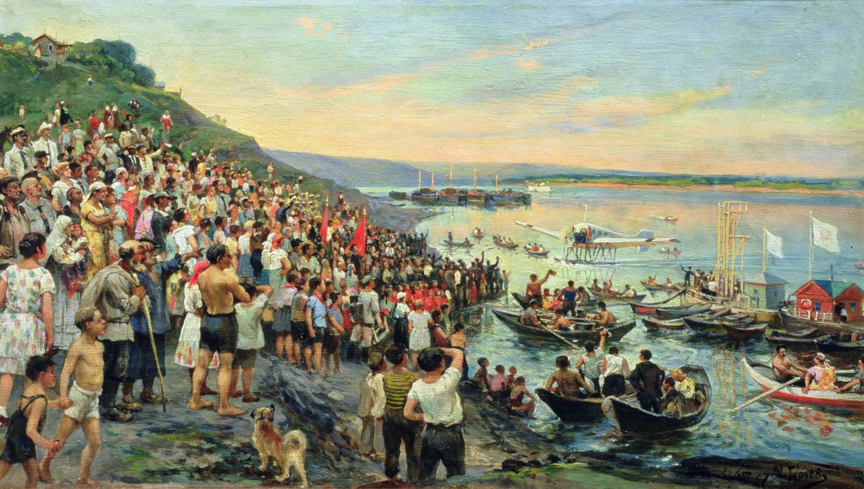 Ankomst af et vandfly til Ulyanovsk i 1927, af Ivan Petrovich Guryev