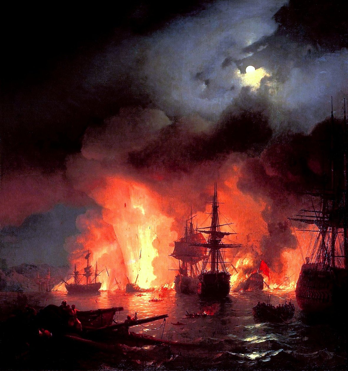 Slaget ved Çesme om natten af Ivan Aivazovsky