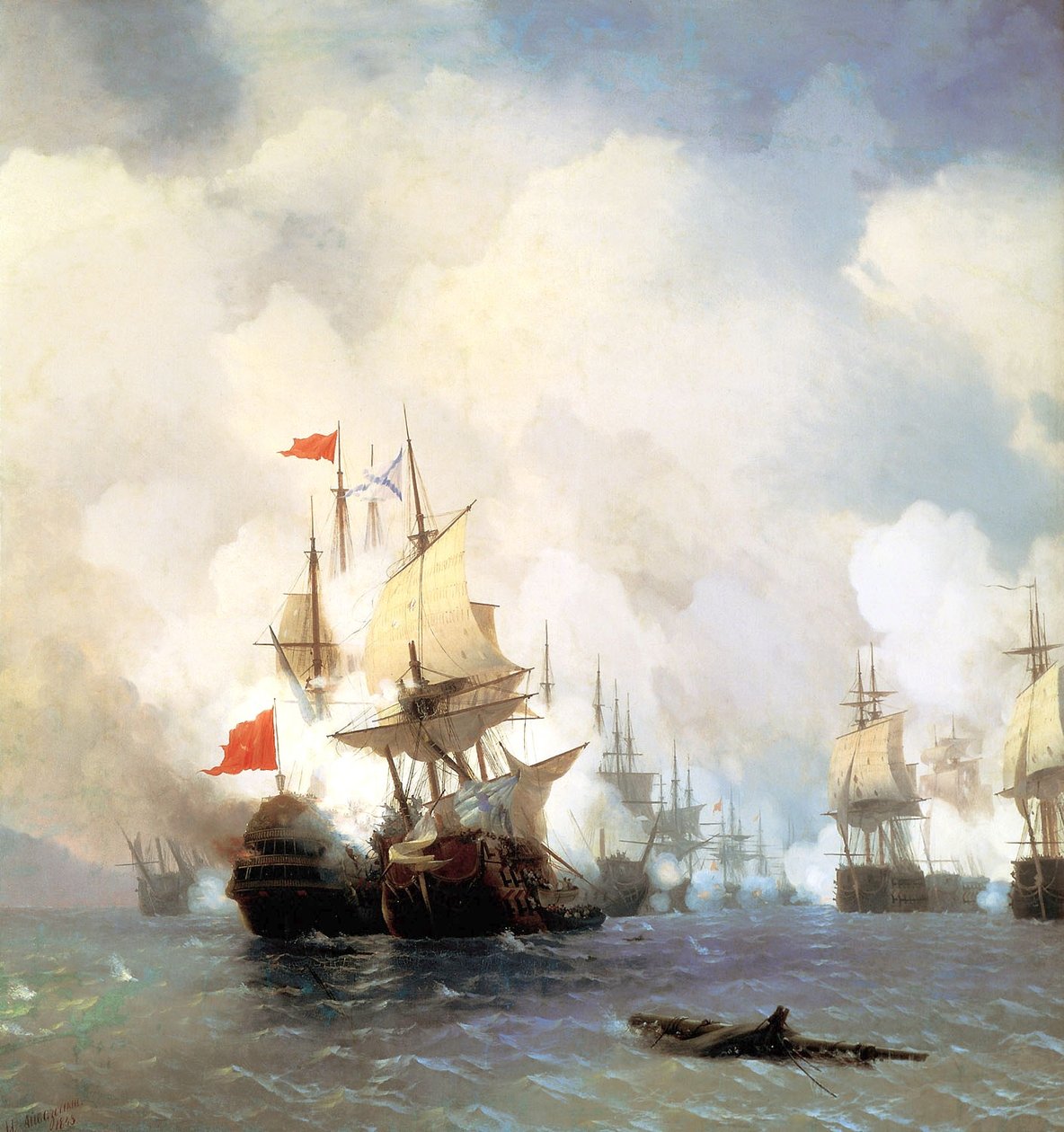 Russisk: "Slaget i Chiosstrædet den 24. juni 1770 " Slaget ved Chios den 24. juni 1770 af Ivan Aivazovsky