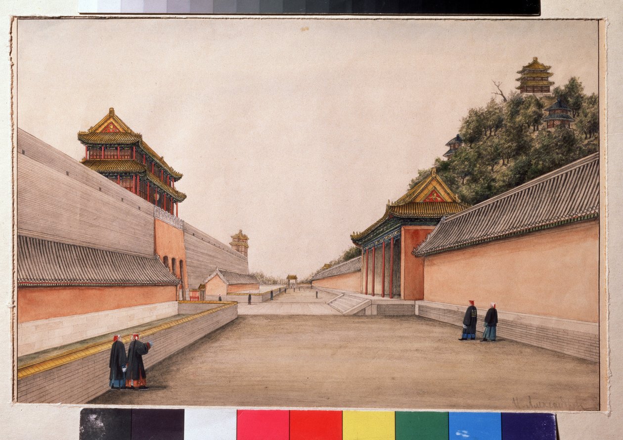 Vinterpaladset i Pekin, i kinesisk skitseserie (kinesiske skitser, vinterpaladset i Beijing). Maleri af Ivan Petrovich Alexandrov (1780-1818). Akvarel på papir, 21,5 x 28,3 cm af Ivan Alexandrov