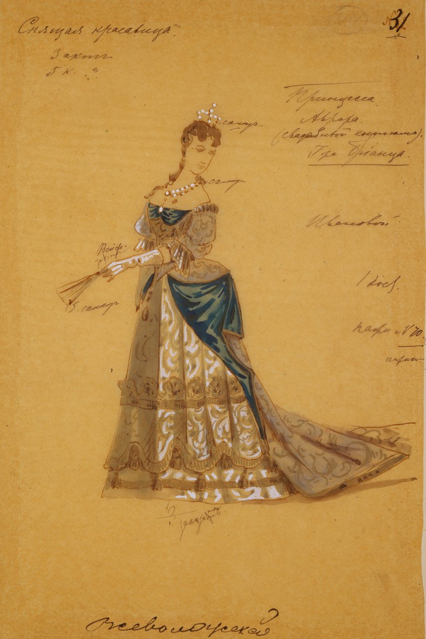 Kostumedesign til balletten Sleeping Beauty af P. Tchaikovsky, 1887 af Ivan Alexandrovich Vsevolozhsky