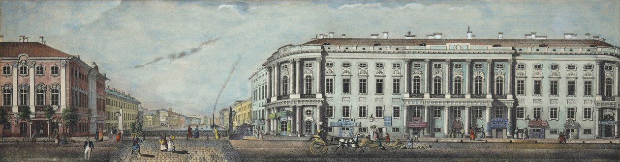 Politibroen med Stroganov-paladset. Fra panoramaet af Nevsky Prospekt, 1830 af Ivan Alexeyevich Ivanov