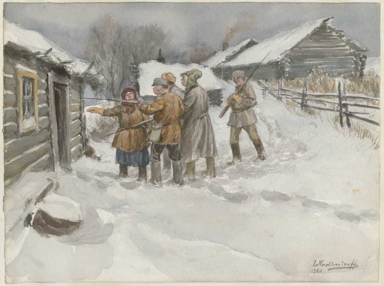 Før ransagning og beslaglæggelse fra serien af akvareller, russisk revolution, 1920 af Ivan Alexeyevich Vladimirov