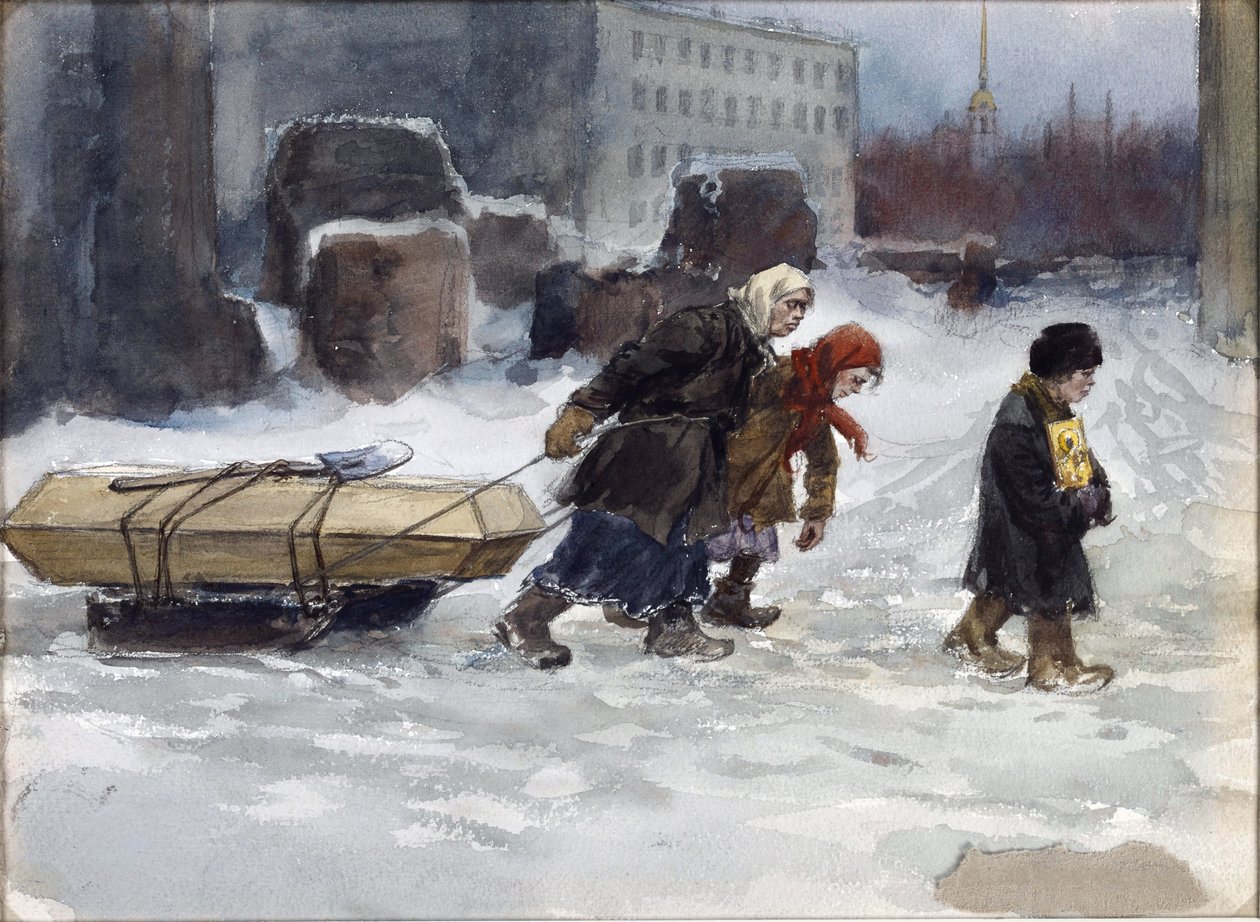 Begravelse af en arbejder, der ikke var kommunist, af Vladimirov, Ivan Alexeyevich (1869-1947). Akvarel, Gouache på papir af Ivan Alexeyevich Vladimirov