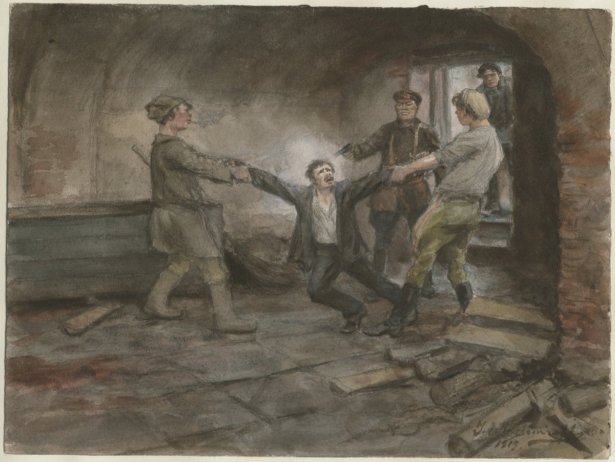 Mand tilbageholdt og henrettet fra serien af akvareller russiske revolution, 1919 af Ivan Alexeyevich Vladimirov