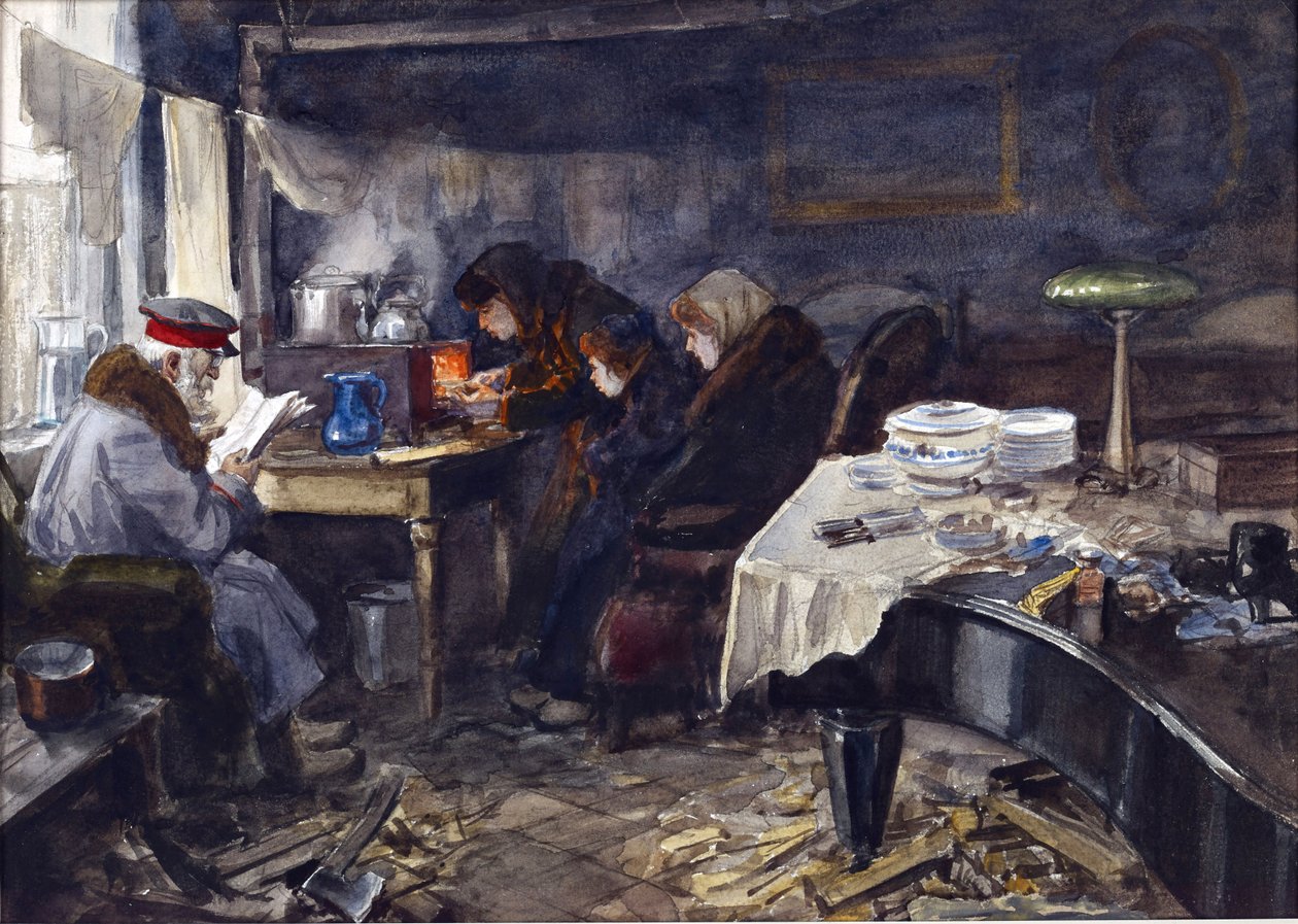Russiske adelsmænds elendige liv og personer af høj rang under revolutionen af Vladimirov, Ivan Alexeyevich (1869-1947). Akvarel, Gouache på papir af Ivan Alexeyevich Vladimirov