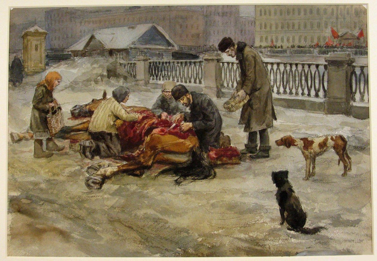 Petrograd i 1918 fra serien af akvareller russiske revolution, 1918 af Ivan Alexeyevich Vladimirov