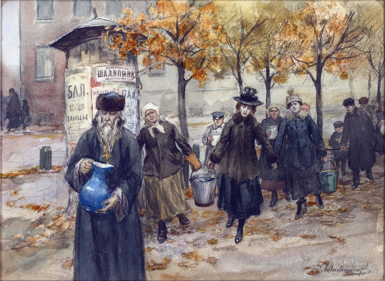 Petrograd uden vand af Vladimirov, Ivan Alexeyevich (1869-1947). Akvarel, Gouache på papir af Ivan Alexeyevich Vladimirov