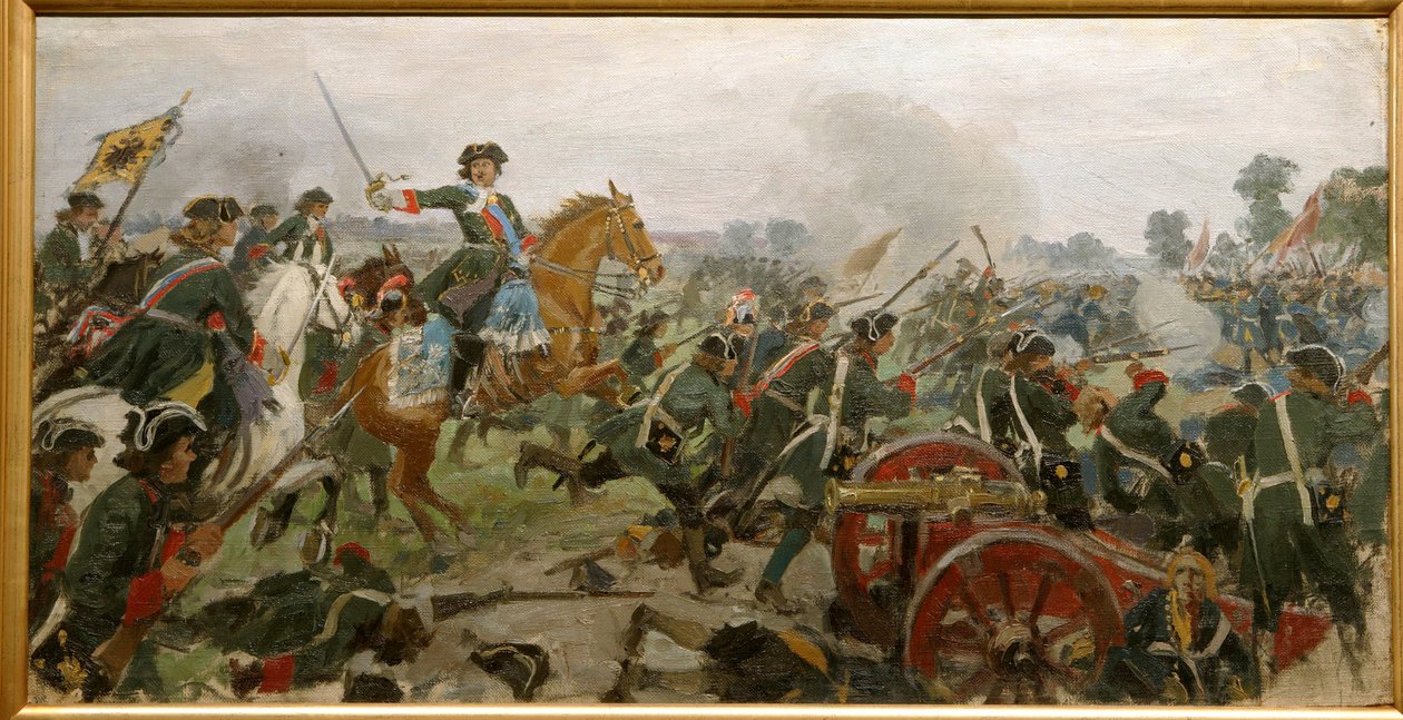 Poltava-slaget i 1709 (olie på lærred) af Ivan Alexeyevich Vladimirov