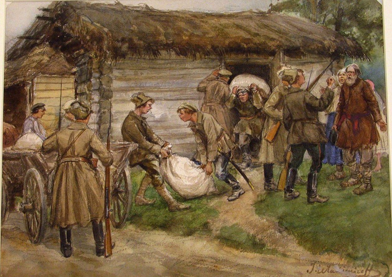 Rekvisition af mel fra rige bønder i en landsby ved Pskov af Ivan Alexeyevich Vladimirov