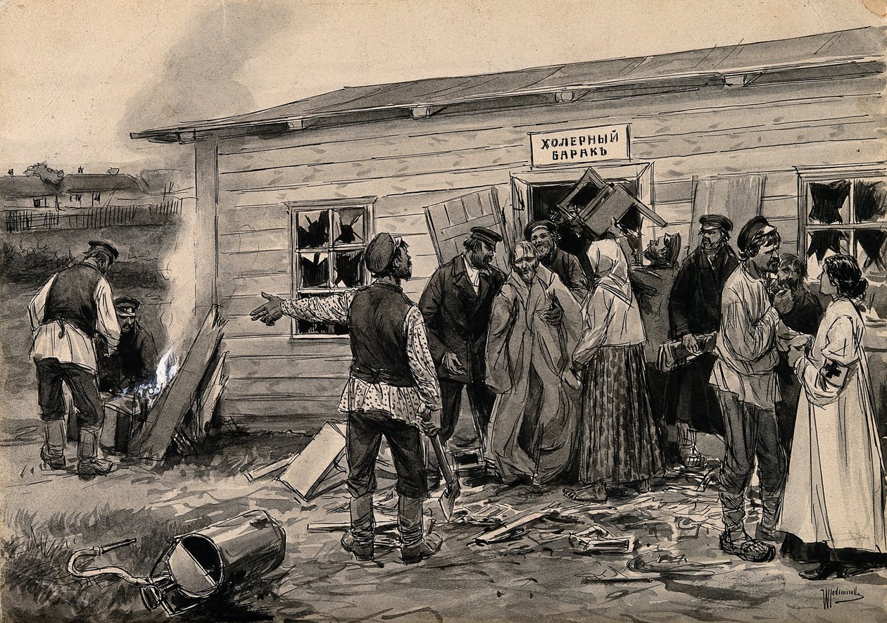 Scene på en kolera barak fra serien af akvareller russiske revolution, ca. 1920 af Ivan Alexeyevich Vladimirov
