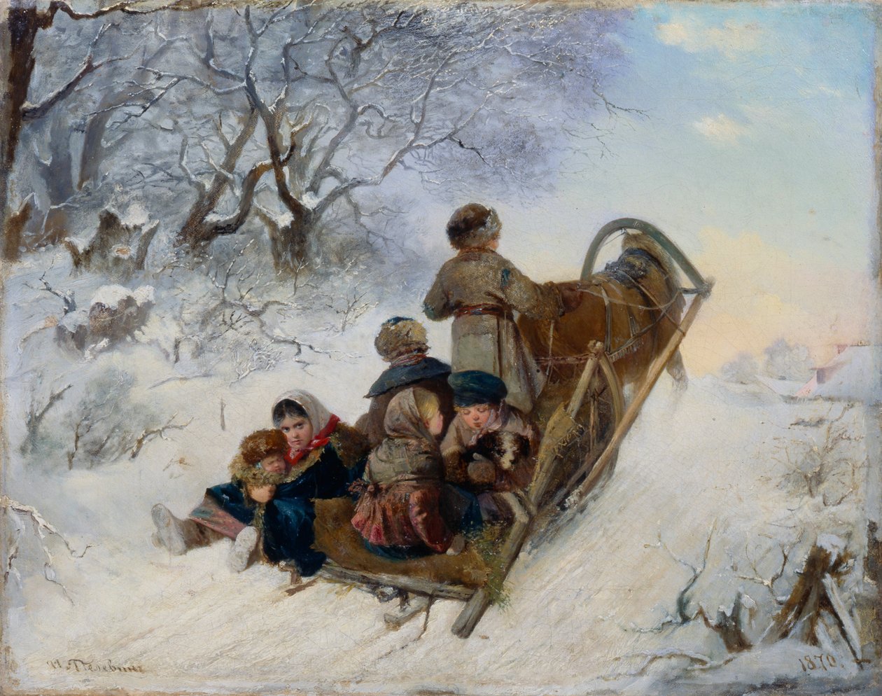Børn på en hestetrukket slæde, 1870 af Ivan Andreyevich Pelevin