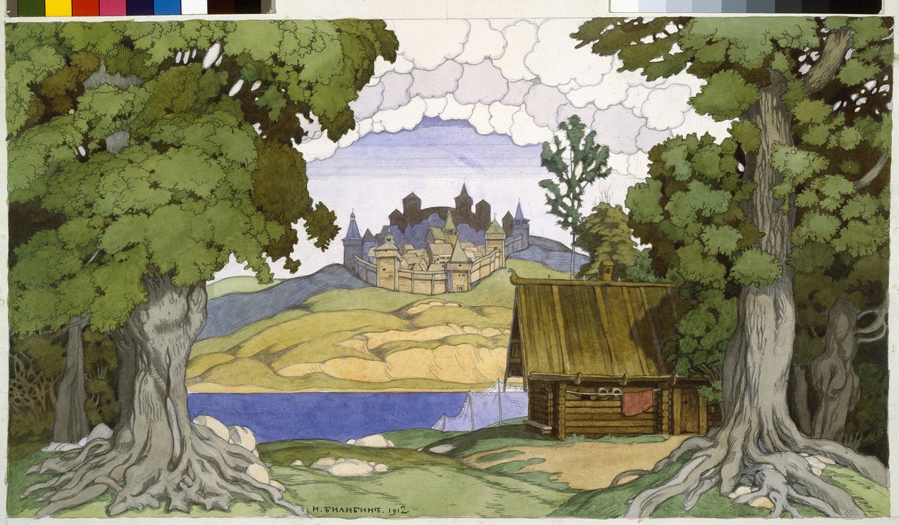 Dekoration til operaen ""Askolds grav"" af Alexei Vertovski (1799-1862). Værk af Ivan Yakovlevich Bilibin (Bilibin) (1876-1942), akvarel på papir af Ivan Yakovlevich Bilibin