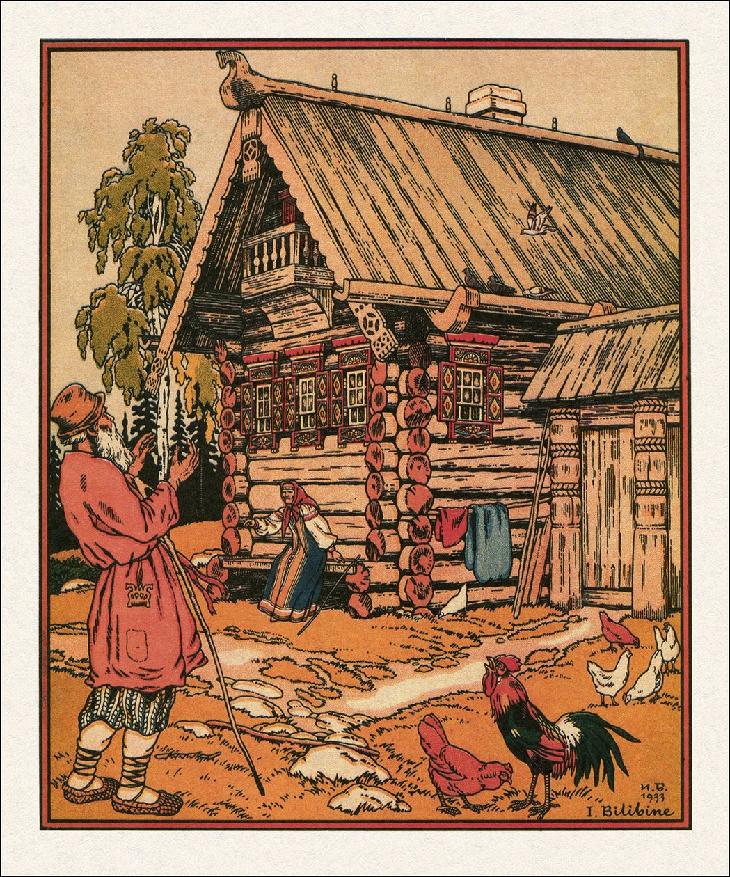 Illustration til eventyret om fiskeren og fisken af Bilibin, Ivan Yakovlevich (1876-1942) af Ivan Yakovlevich Bilibin