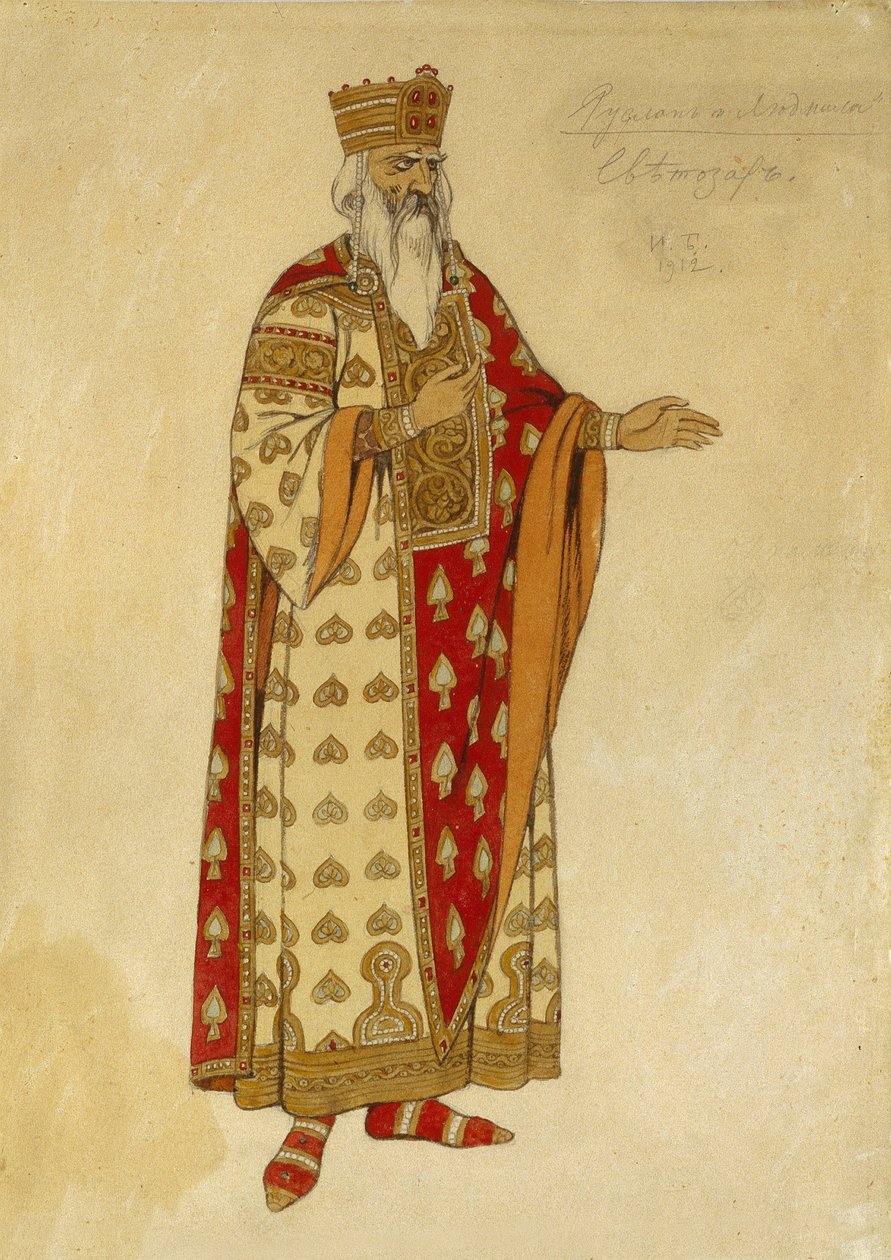 Kostumeprojekt til operaen ""Ruslan og Ludmila"" af Mikhail Igor Glinka (1804-1857). Maleri af Ivan Yakolevich Bilibin (Bilibin) (1876-1942) af Ivan Yakovlevich Bilibin