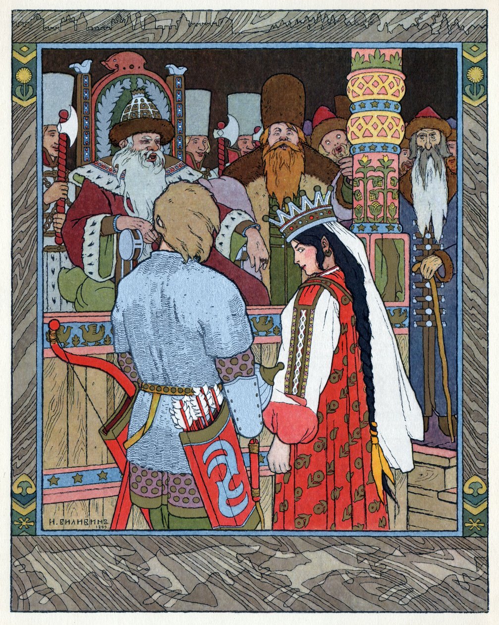 Tsarevitch Ivan, Ildfuglen og den grå ulv, ca. 1899 (litografi) af Ivan Yakovlevich Bilibin