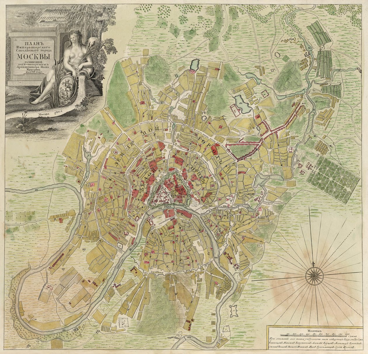 Map of Moscow, 1739dani af Ivan Fyodorovich Michurin