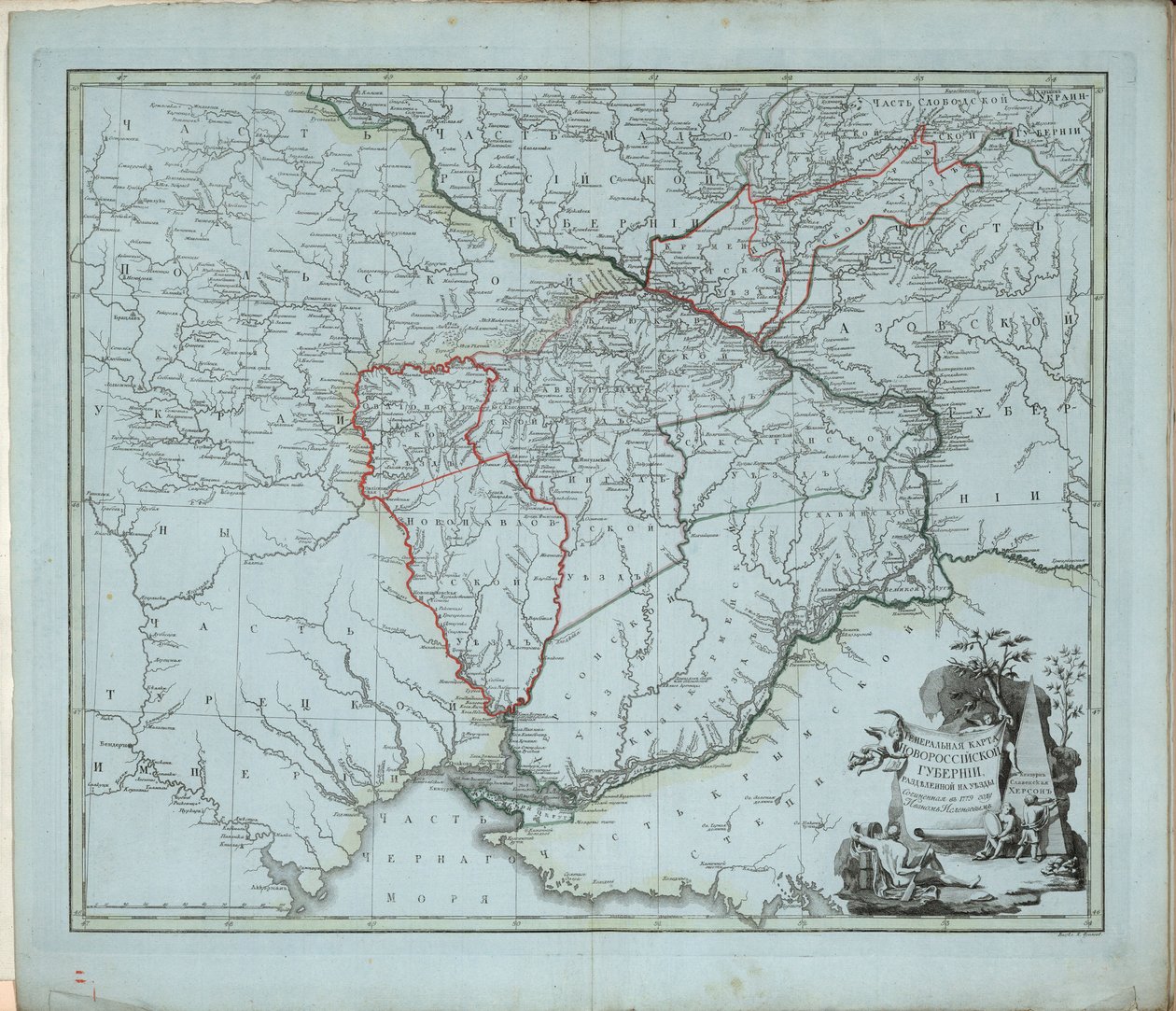 Generelt kort over Novorossiysk Governorate, 1779. af Ivan Ivanovich Islenyev