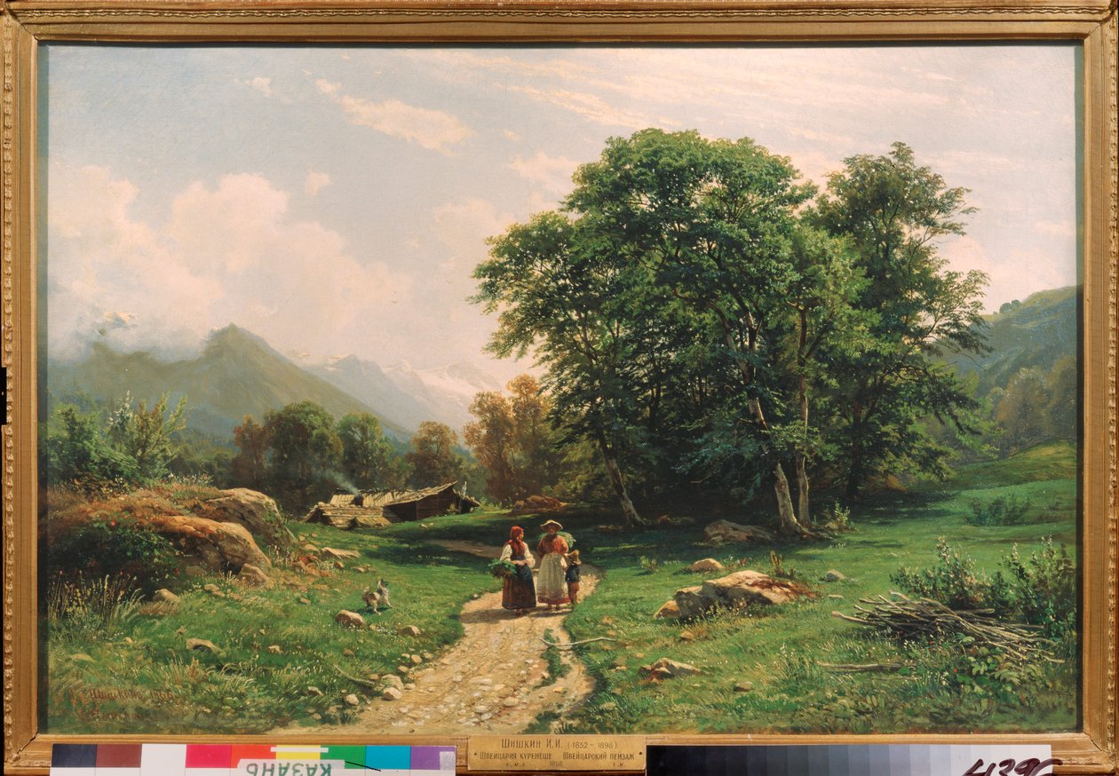 Vue en Suisse (A view in Switzerland) - Maleri af Ivan Ivanovich Shishkin (Shishkin) (1832-1898), olie på lærred af Ivan Ivanovich Shishkin